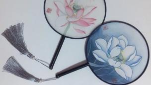 手绘夏天异形扇面，夏日轻罗小扇扑流萤